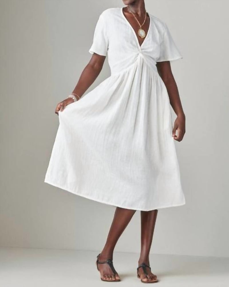 Front of a model wearing a size L It's Love Gauze Dress in White in White by Giftcraft. | dia_product_style_image_id:363295